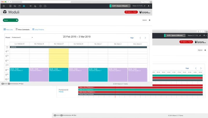VisionPanel, sezione calendario programmazione palinsesti e vista timeline